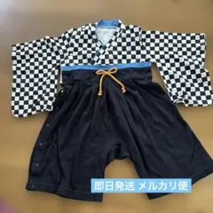 チェック柄 着物風ベビー服 袴ロンパース