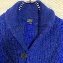 ポールスミス カーディガン ウール100% ケーブルニット XL 青 古着のサムネイル