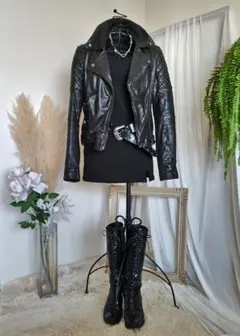 ザラベーシック ラムレザーダブルライダースジャケット キルティングブラックY2K