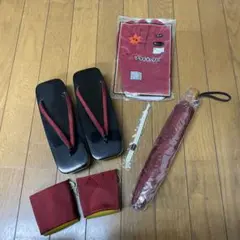 レディース 下駄 足袋 雨傘 おまけ付き 赤