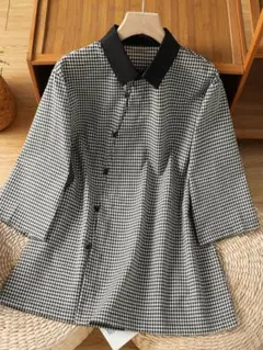 レトロ チェック 上品 七分袖 シャツ 春夏 ゆったり カジュアル シンプル