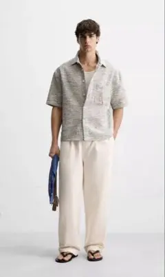 ZARA リネンワイドスラックス バギーパンツ オフホワイト 生成り