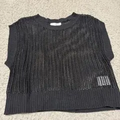 Linoluce メッシュ編み ブラックニットベスト M