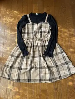 ワンピース 黒とベージュのチェック