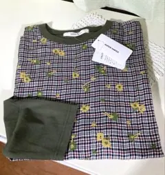 スーパーハッカ　花刺繍チェック長袖Tシャツ フリーサイズ