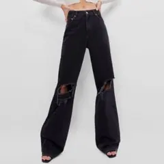 Bershka THE90’s ストレートワイドレッグデニム　ダメージ　36