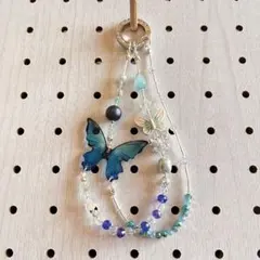 ハンドメイド 蝶モチーフ 携帯ストラップ