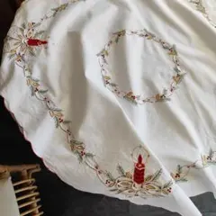 松枝刺繍　クリスマス　ドイツヴィンテージ　テーブルクロス