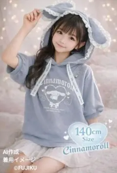 【良品】サンリオ シナモロール 耳付きパーカー 140 グレー フーディ