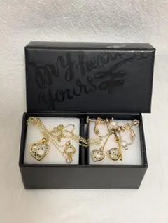 【訳あり】ハート ネックレス＆イヤリング 3点セット 箱付 ハンドメイド素材にも