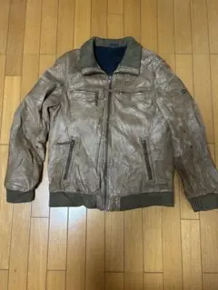 Lサイズブラウンネイビーレザーボンバージャケットアメカジ・ストリートヴィンテージ