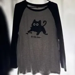 ネコイラスト 長袖Tシャツ グレー/黒