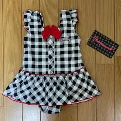 【新品、Poneycomb】女の子用水着　可愛いブラックのチェック　１００ｃｍ