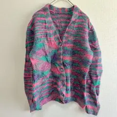 ❤レトロ マルチカラー 手編み風 ニットカーディガン モヘア混 パープル系