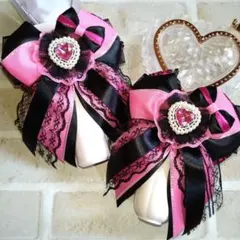 キンブレリボン★ヘアゴム★濃いピンク★ピンク✕黒★ペンライトリボン★サブカル★