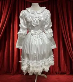 ゴシックロリィタ　サテン純白　ワンピース　ヘッドドレス付き