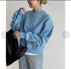 キャナルジーン　El mar クルーネック切り替えトレーナー　両起毛　ブルー