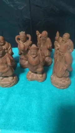 時代物の骨董品店でご購入の木彫 七福神 置物 7体セット