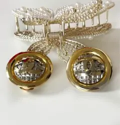 激レア　シャネルココマーク　ゴールドプレート　モザイクイヤリング　ヴィンテージ