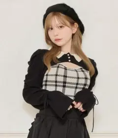 袖リボンニットアンサンブル