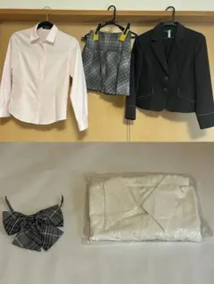 ピンクブラウス、白ブラウス、チェック柄スカート、リボン、ブレザーセット