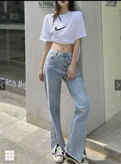 GRL グレイル フロントスリットハイウエストデニムパンツ[cu300]