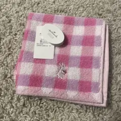 ウサギ刺繍のチェック柄タオルハンカチ