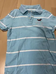 Hollister ライトブルーボーダーポロシャツ L