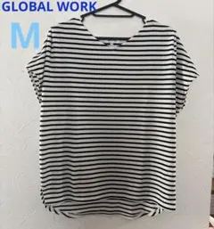 GLOBAL WORK 半袖　白　 ボーダー 半袖カットソー　Mサイズ　Tシャツのサムネイル