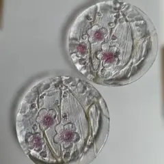桜の花彫刻 ガラス皿 2枚セット