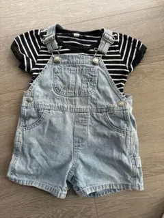 ストライプ　セットアップ　夏　デニムオーバーオール　　　80 90