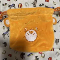 ケアベア　ガチャガチャ　ふわふわフェイス巾着　オレンジ