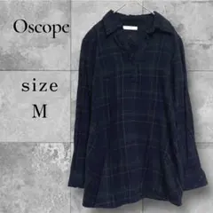 Oscope オスコープ チェック柄 ネルシャツ チュニック M 濃紺 ゆったり
