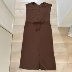 ブラウン ノースリーブ リブワンピース M