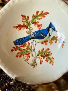 ①MADE inENGLAND老舗窯ROYAL CAULDON小鳥mini絵皿