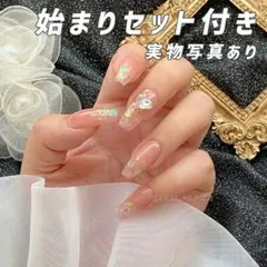 ジェルネイル チップ 付け爪 キラキラ ラメ クリア　ハート 夏ネイル　ピンクA