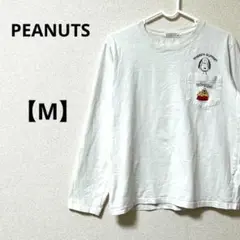 ピーナッツ【M】キャラクターロンT 長袖Tシャツ　コットン　スヌーピー　白　薄手