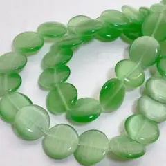 dr228/SALE！人工石◇キャッツアイコイン形　ライトグリーン約14mm1連
