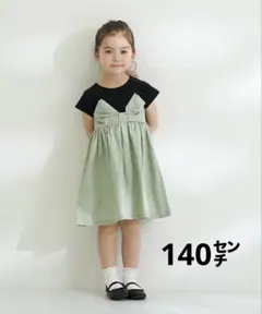 ナルミヤ系キッズブランド 半袖ワンピース バイカラー リボンのサムネイル