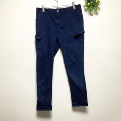 グローバルワーク【L】チノパン 綿パン 多機能ポケット ミリタリーパンツネイビー