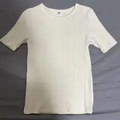 UNIQLO アイボリー リブ編み 半袖トップス
