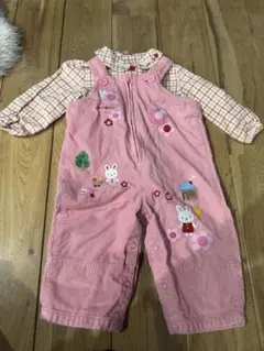 ピンクウサギ刺繍オーバーオール 80cm シャツセット　サイズ80