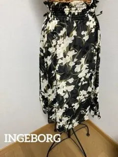 インゲボルグ　INGEBORG 花柄　フレアスカート　ウエストゴム　シアー　9
