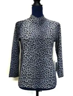 【着浅】透かし ヒョウ柄 長袖 ハイネック トップス