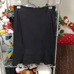 INEDブラックフリルタイトスカートS