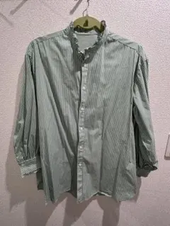 ストライプ柄フリル襟長袖シャツ