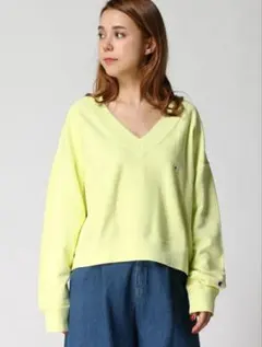 JEANASIS 別注 Champion Vネックウラケプルオーバー M ライム