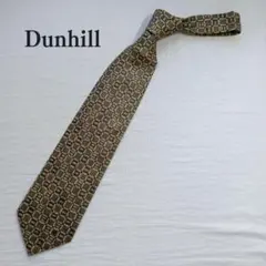 ダンヒル ネクタイ カーキ チェック柄 魚 幾何学 シルク 秋冬【n6229】