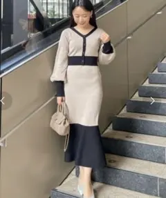 rienda ニットロングワンピース FREEサイズ ブラック・ベージュ