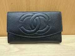 CHANEL シャネル キャビアスキン 長財布 がま口 ココマーク 黒